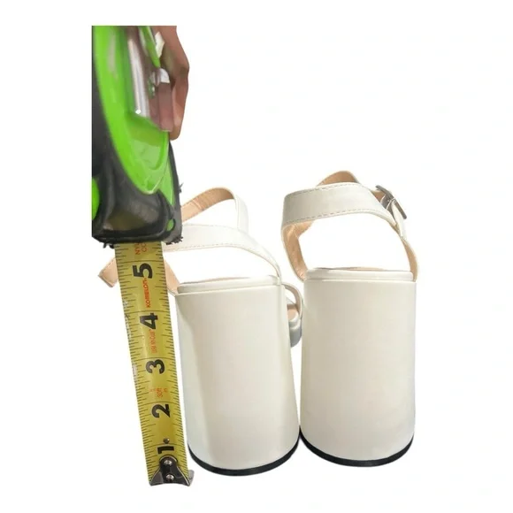 Putu White Platform Heel Sandals Womens Size 8.5 Ankle Strap Block Heel New - Picture 7 of 14